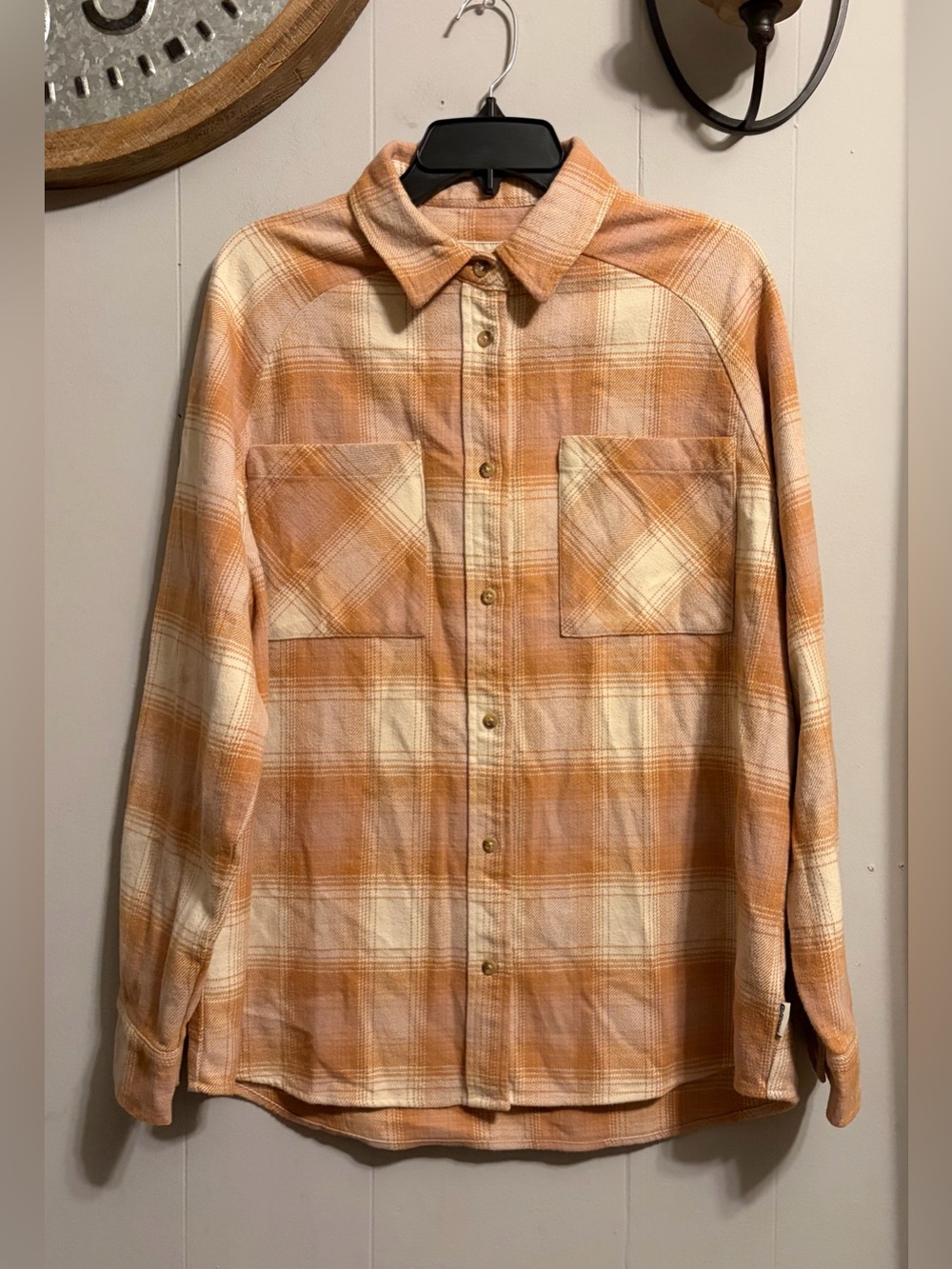 Rip Curl Orange and Cream Plaid Button-Down Shacket